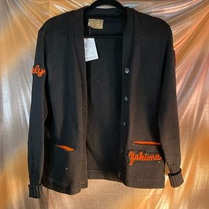 Vintage 1950’s letterman girls cardigan “Evelyn” black‎ with orange 100% wool